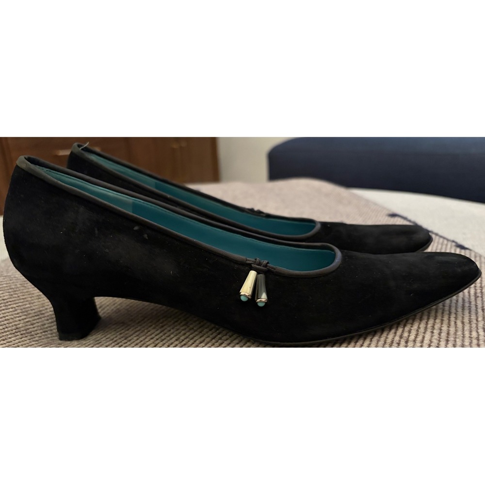 Salvatore Ferragamo Black Suede Square Toe Block Heel Pumps DQ80606 Size 8.5 B